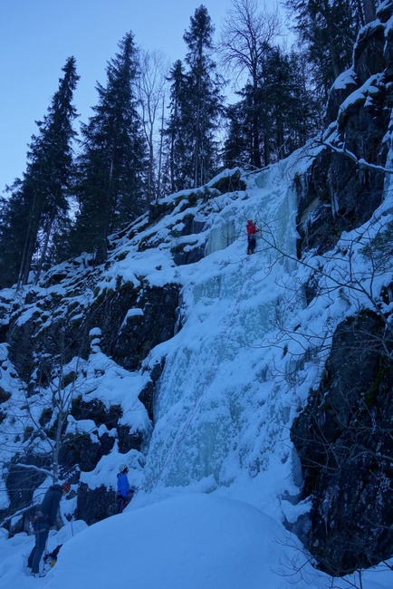 Mark on one of his fist ice leads in the Lower Gorge, Camilla Foss WI3 3*.